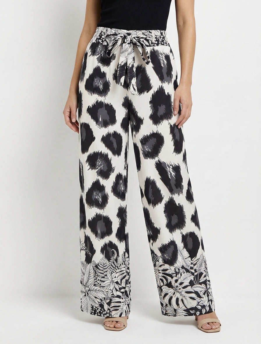 Pantalon ample imprimé léopard fantaisie - Noir