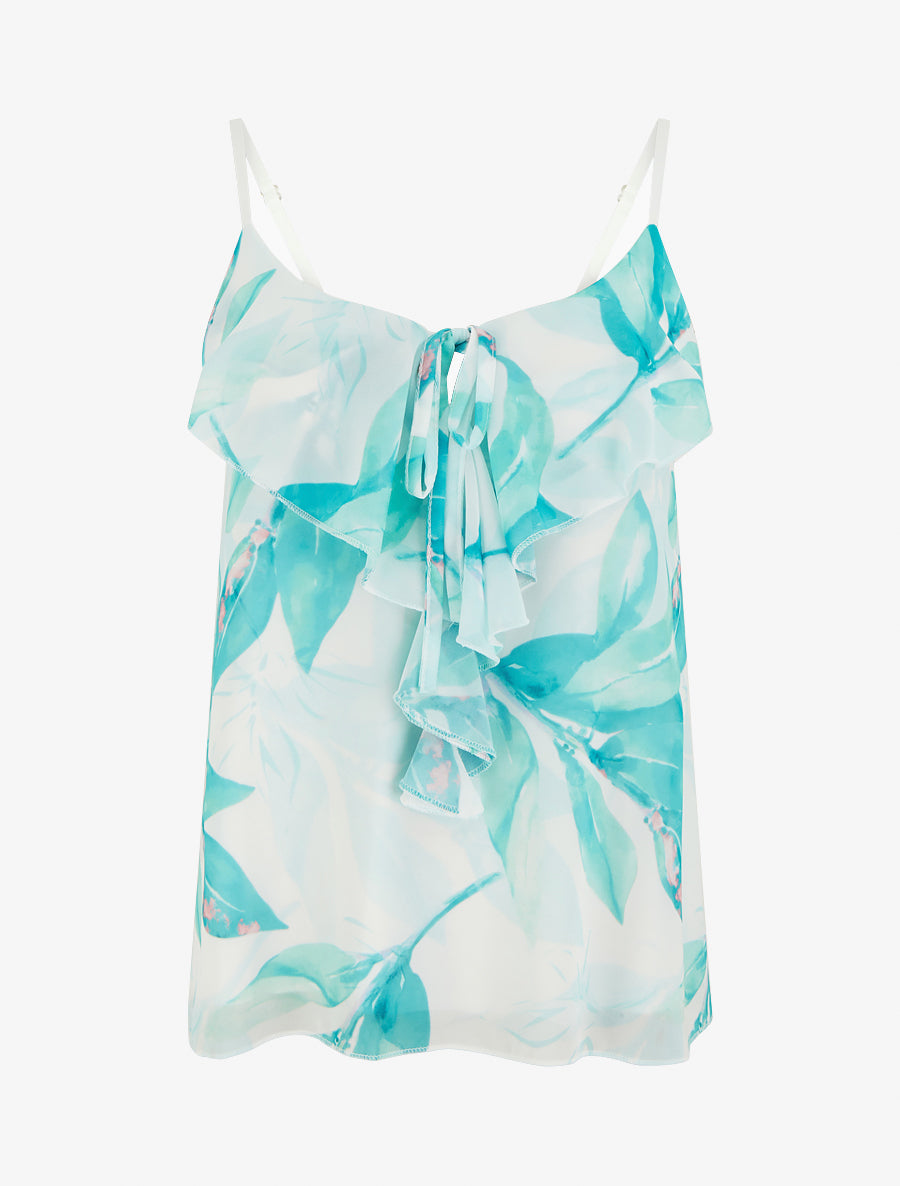Caraco à col V volanté imprimé floral - Turquoise - 1