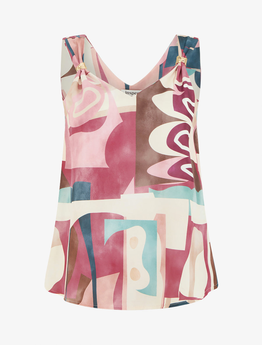 Top droit imprimé graphique à bretelles bijoux - Rose - 1