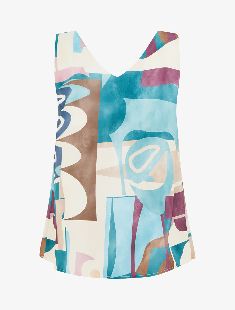 Top droit imprimé graphique à bretelles bijoux - Turquoise - 2