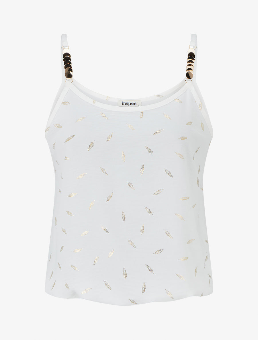 Débardeur à bretelles bijoux et imprimé plume - Blanc - 1