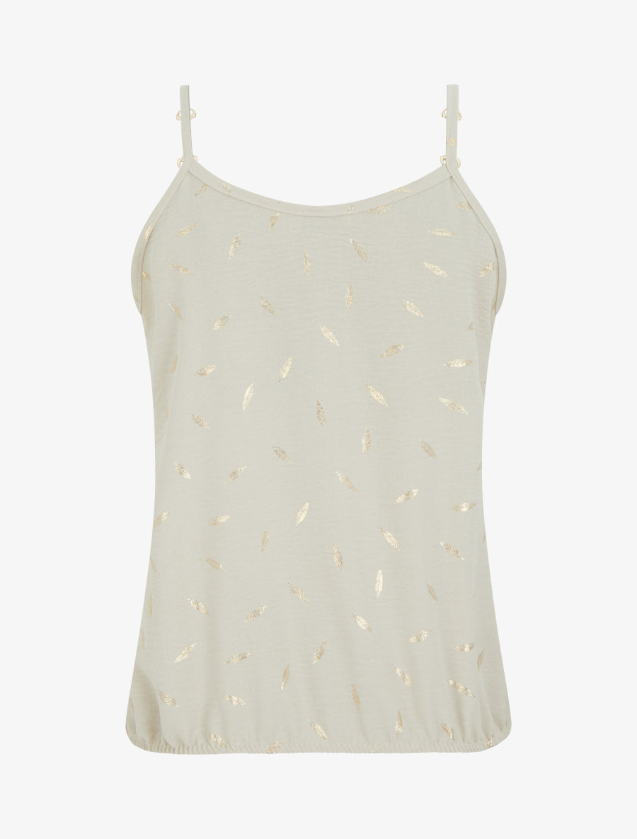Débardeur à bretelles bijoux et imprimé plume - Beige