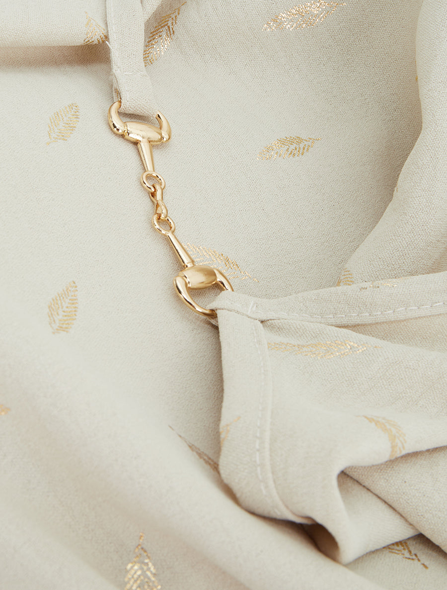 Débardeur à bretelles bijoux et imprimé plume - Beige
