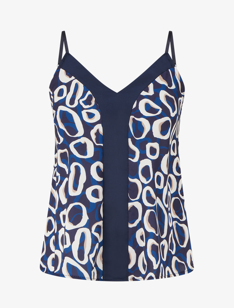 Caraco satiné imprimé graphique - Marine - 1