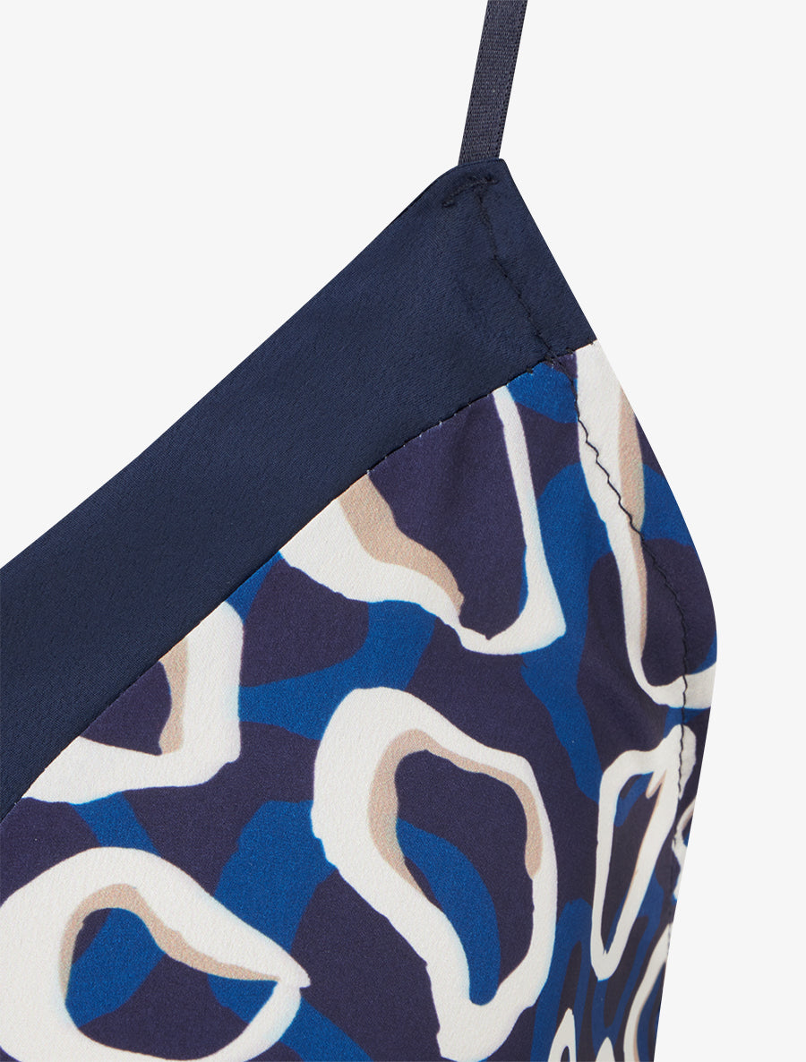 Caraco satiné imprimé graphique - Marine - 3