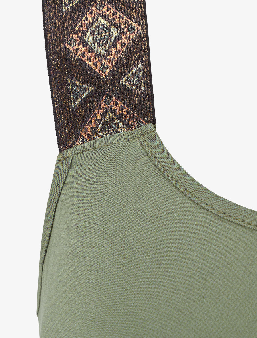 Robe imprimé feuillage à bretelles stylisées - Kaki - 3