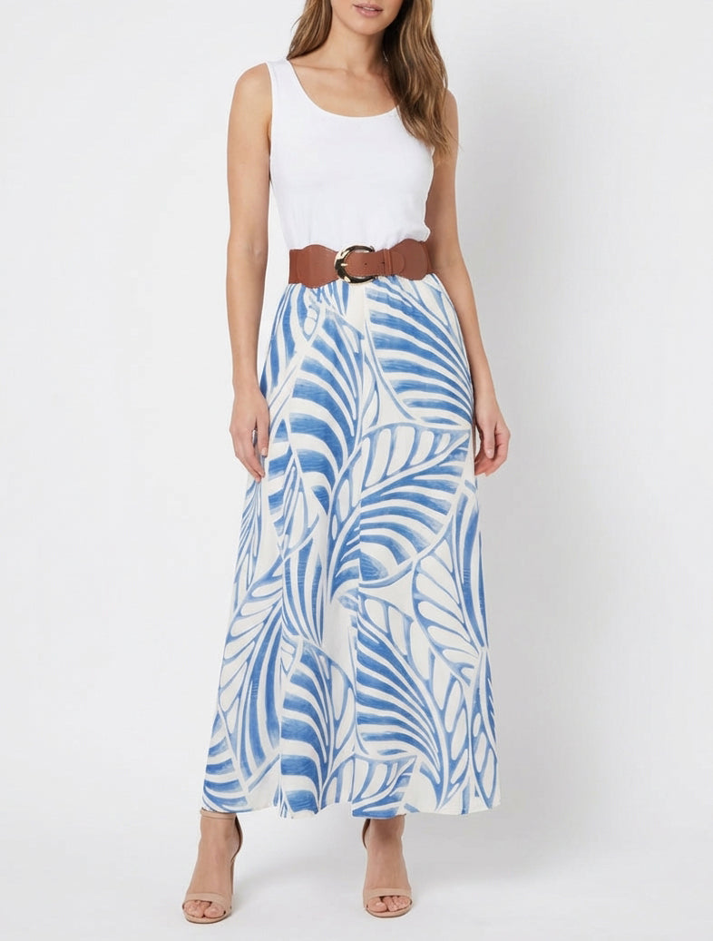 Robe longue taille élastiquée imprimée - Bleu clair