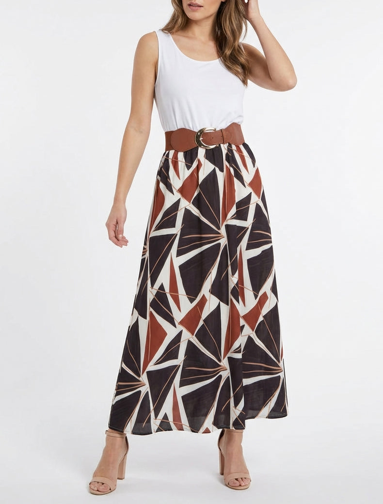 Robe longue sans manches imprimé graphique - Noir
