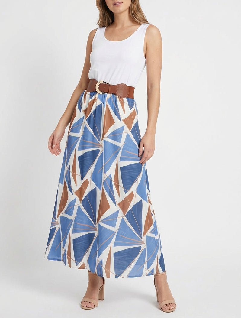 Robe longue sans manches imprimé graphique - Bleu clair
