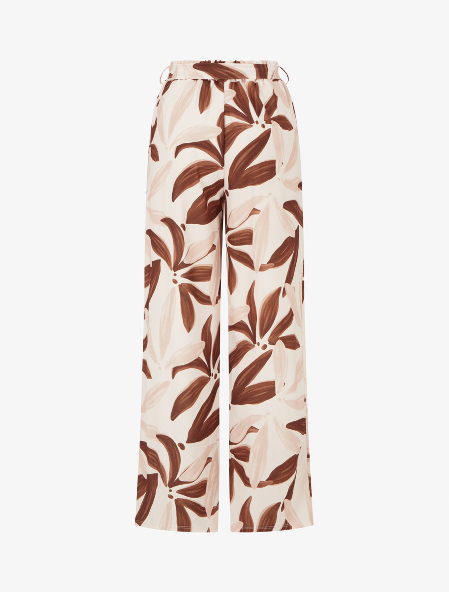 Pantalon élastiqué à imprimé floral - Beige - 2