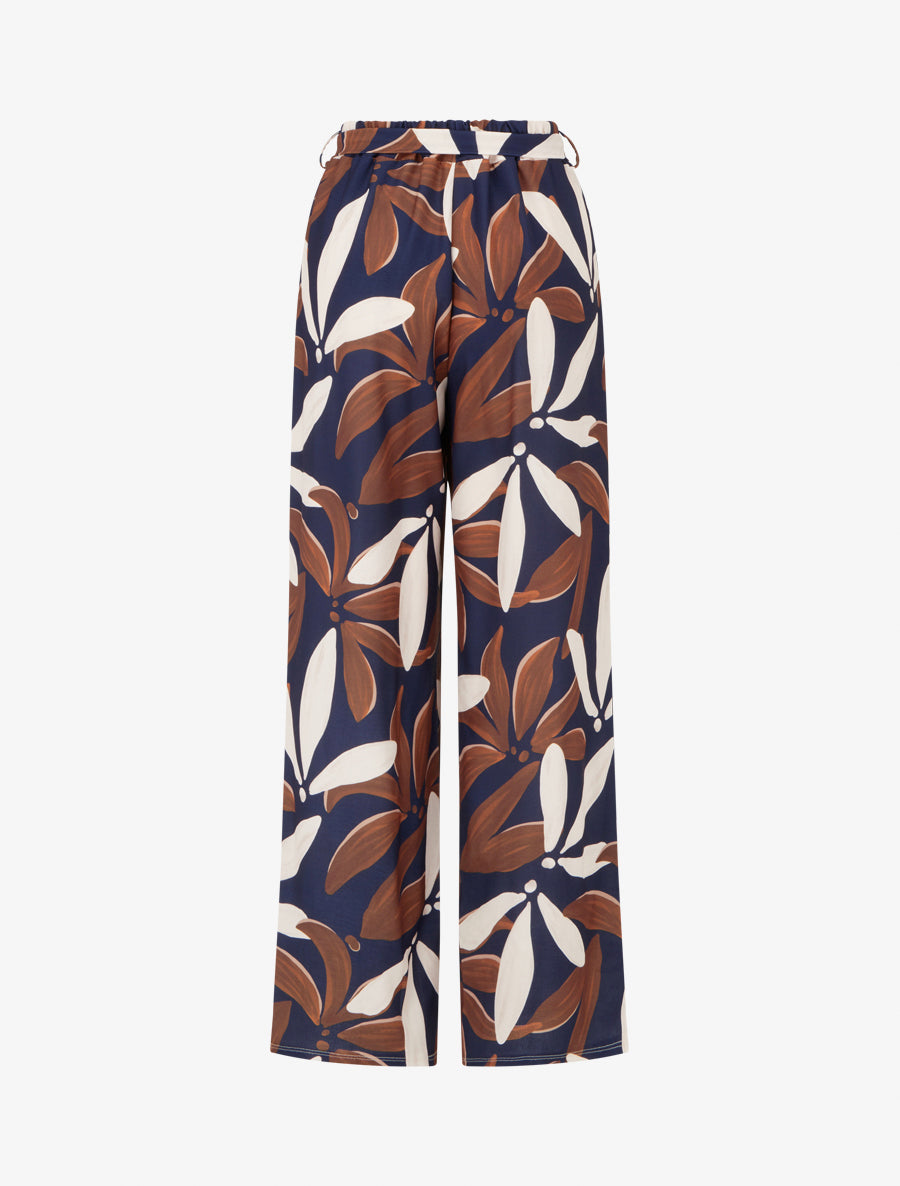 Pantalon élastiqué à imprimé floral - Marine - 2
