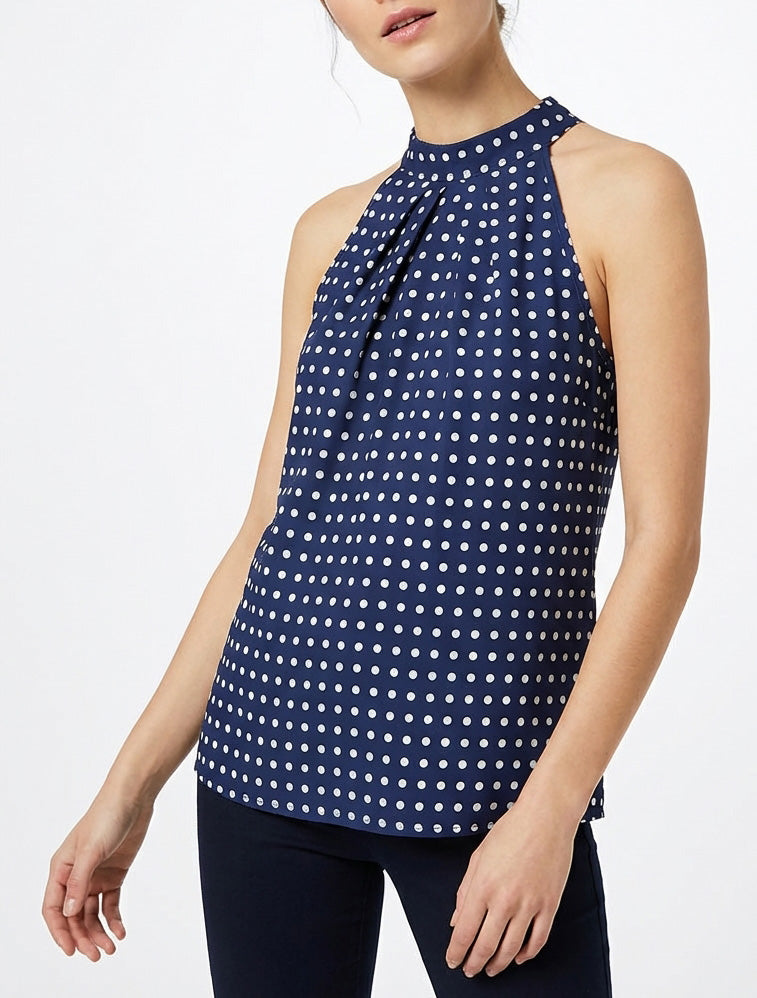 Top sans manches imprimé à pois - Marine