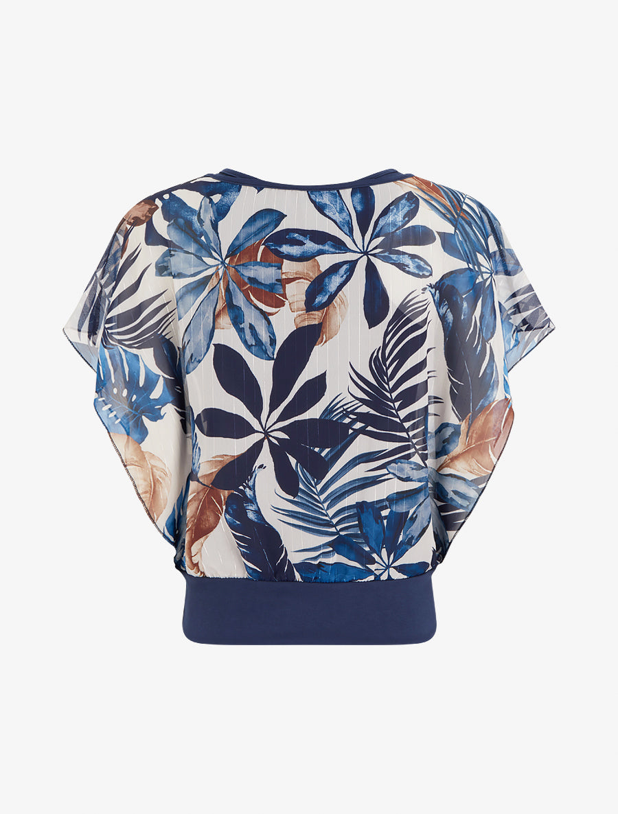 Top boule manches courtes imprimé tropical - Marine - 2