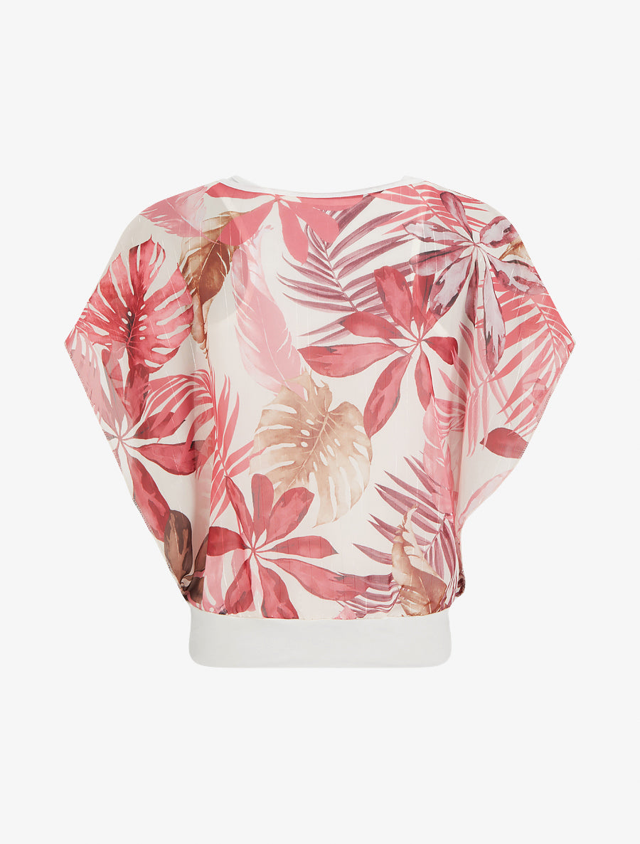 Top boule manches courtes imprimé tropical - Vieux rose - 2