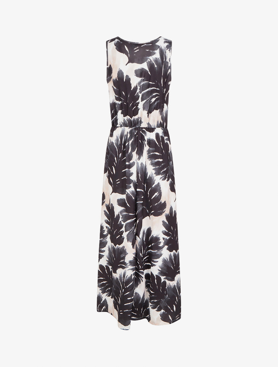 Robe imprimé feuillage à taille élastiquée - Noir - 2