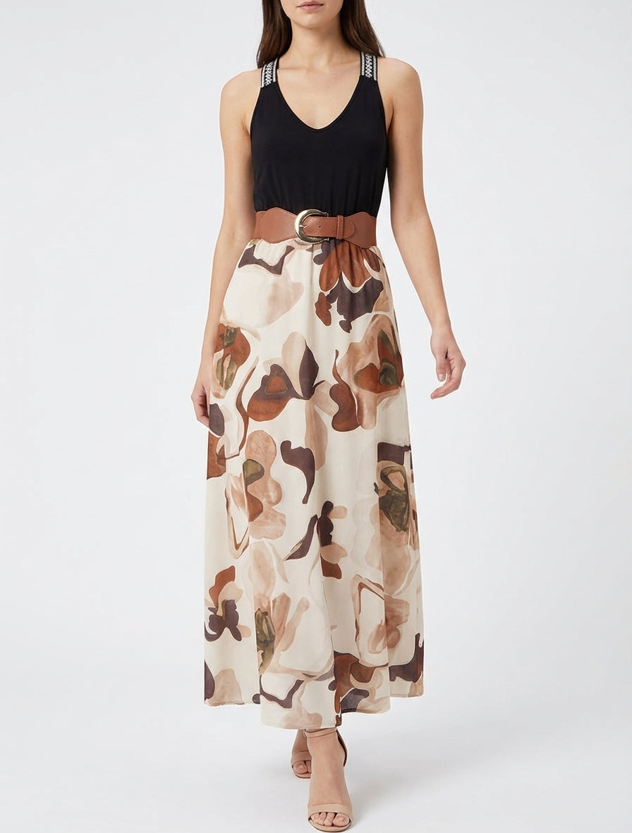 Robe longue imprimé fantaisie - Beige