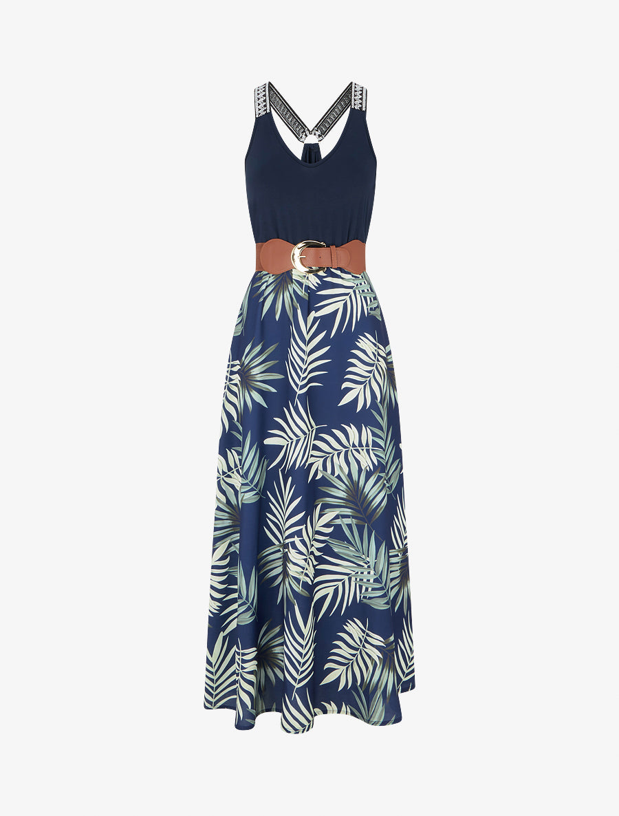 Robe longue imprimé feuillage - Vert - 1