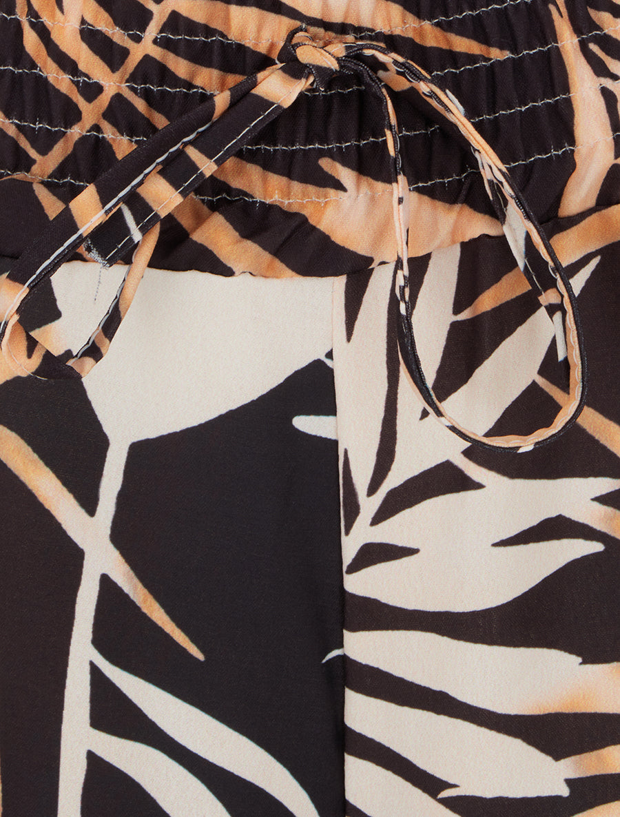 Pantalon imprimé feuillage à taille élastiquée - Noir - 3