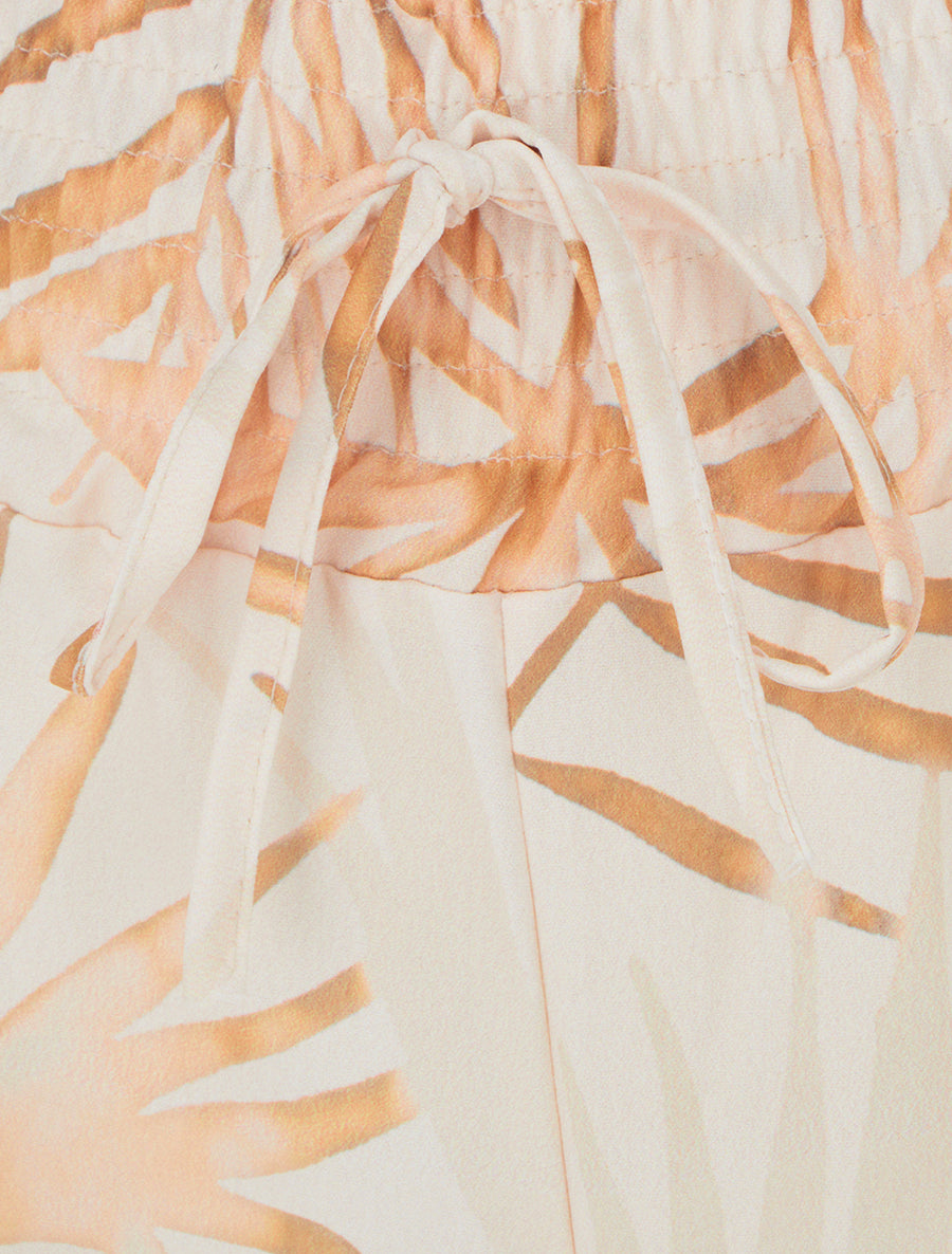 Pantalon imprimé feuillage à taille élastiquée - Beige - 3