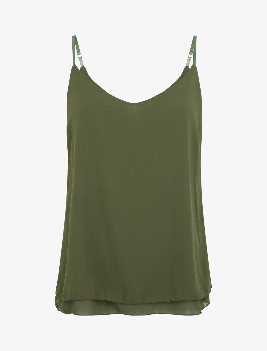 Caraco uni en voile superposé - Kaki - 1