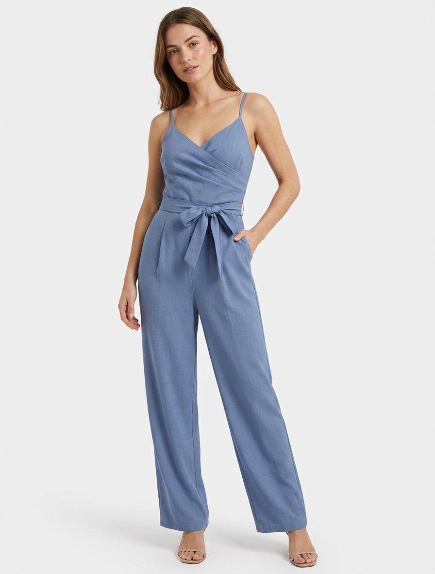 Combinaison cache-cœur à bretelles - Bleu