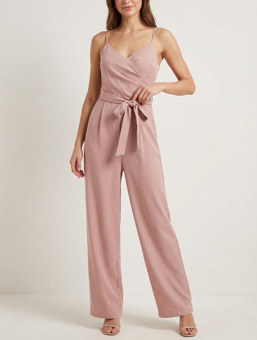 Combinaison cache-cœur à bretelles - Rose