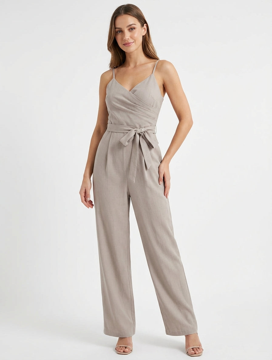 Combinaison cache-cœur à bretelles - Taupe clair