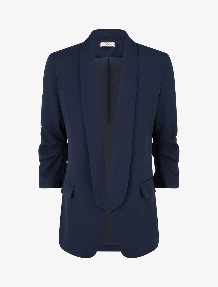 Blazer uni à manches froncées - Marine - 1