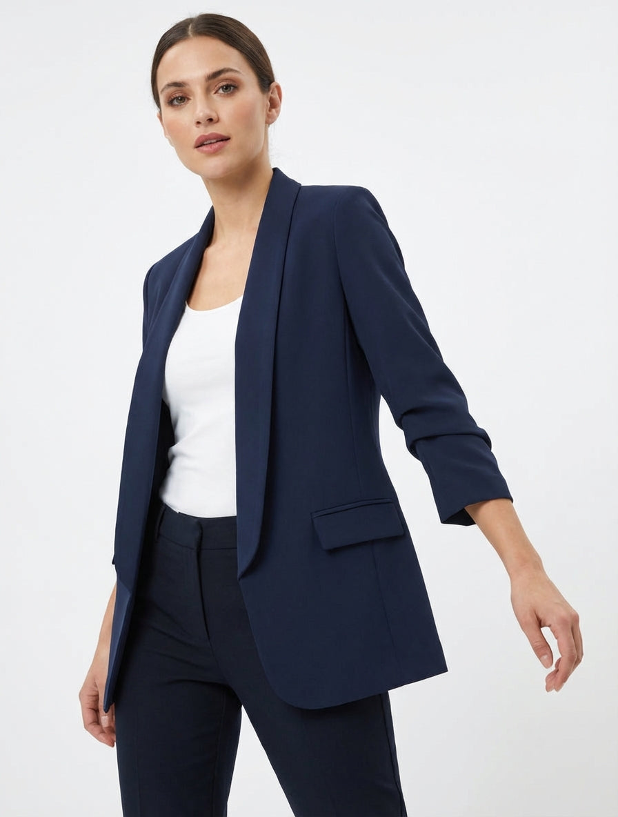 Blazer droit à col droit - Marine