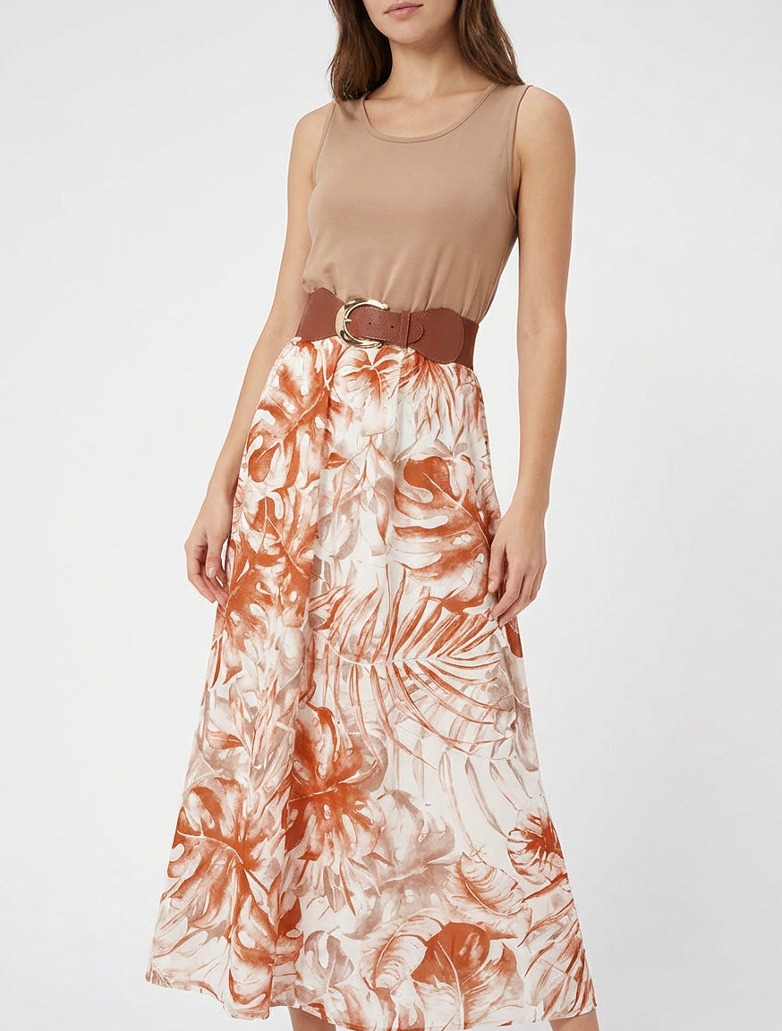 Robe longue taille élastiquée - Camel