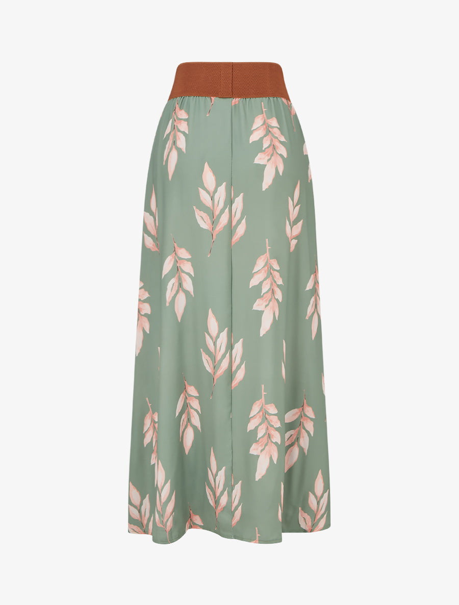 Jupe longue imprimé feuilles - Kaki - 2