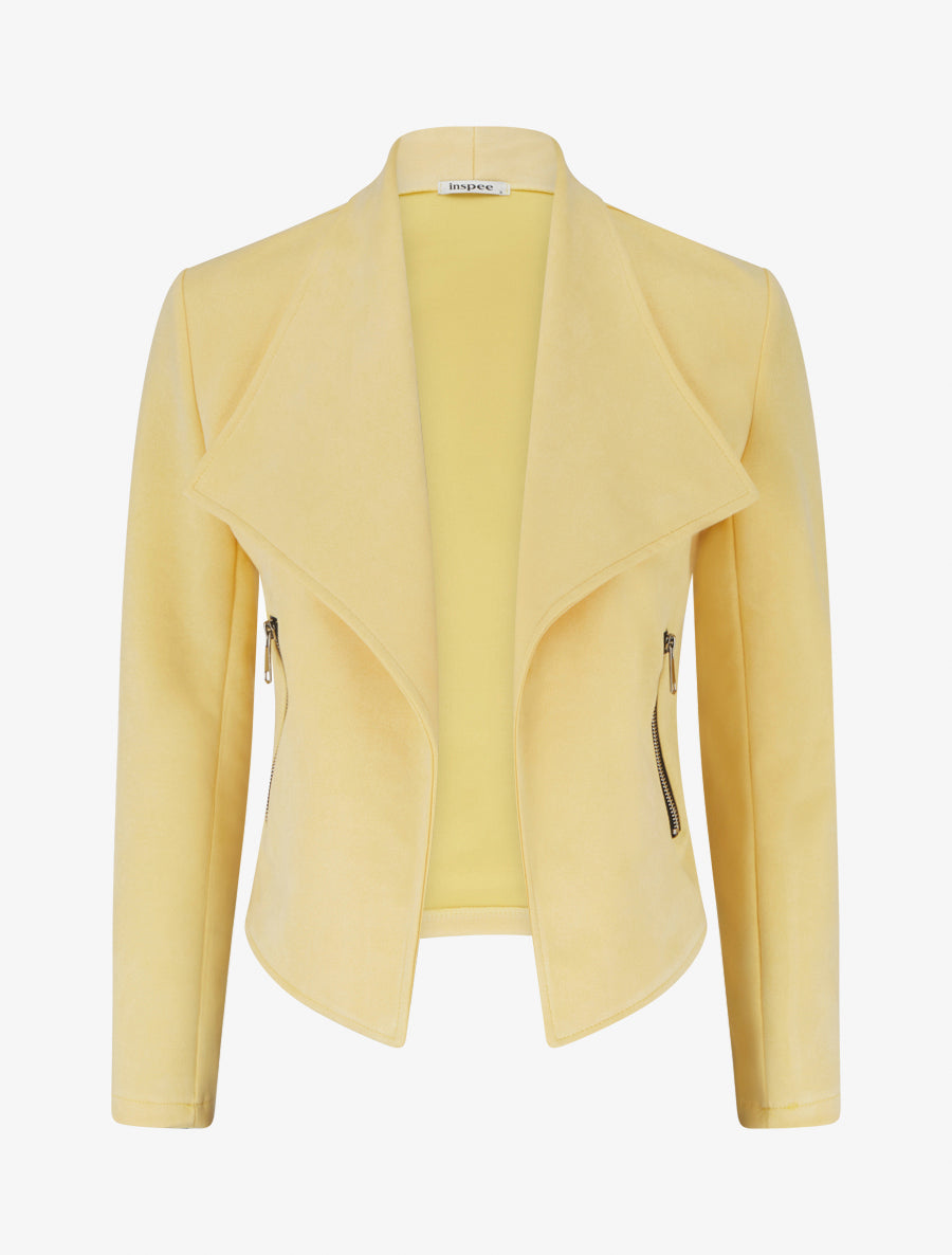 Veste en suédine à poches décoratives zippées - Jaune - 1