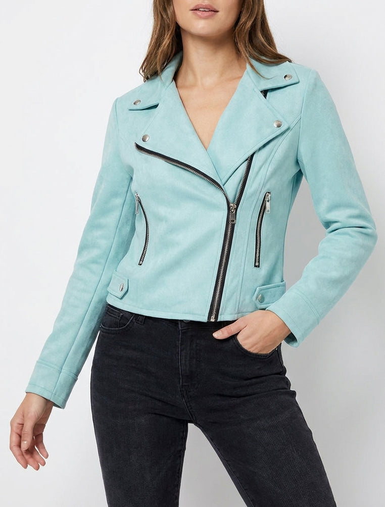 Veste en suédine style perfecto - Turquoise