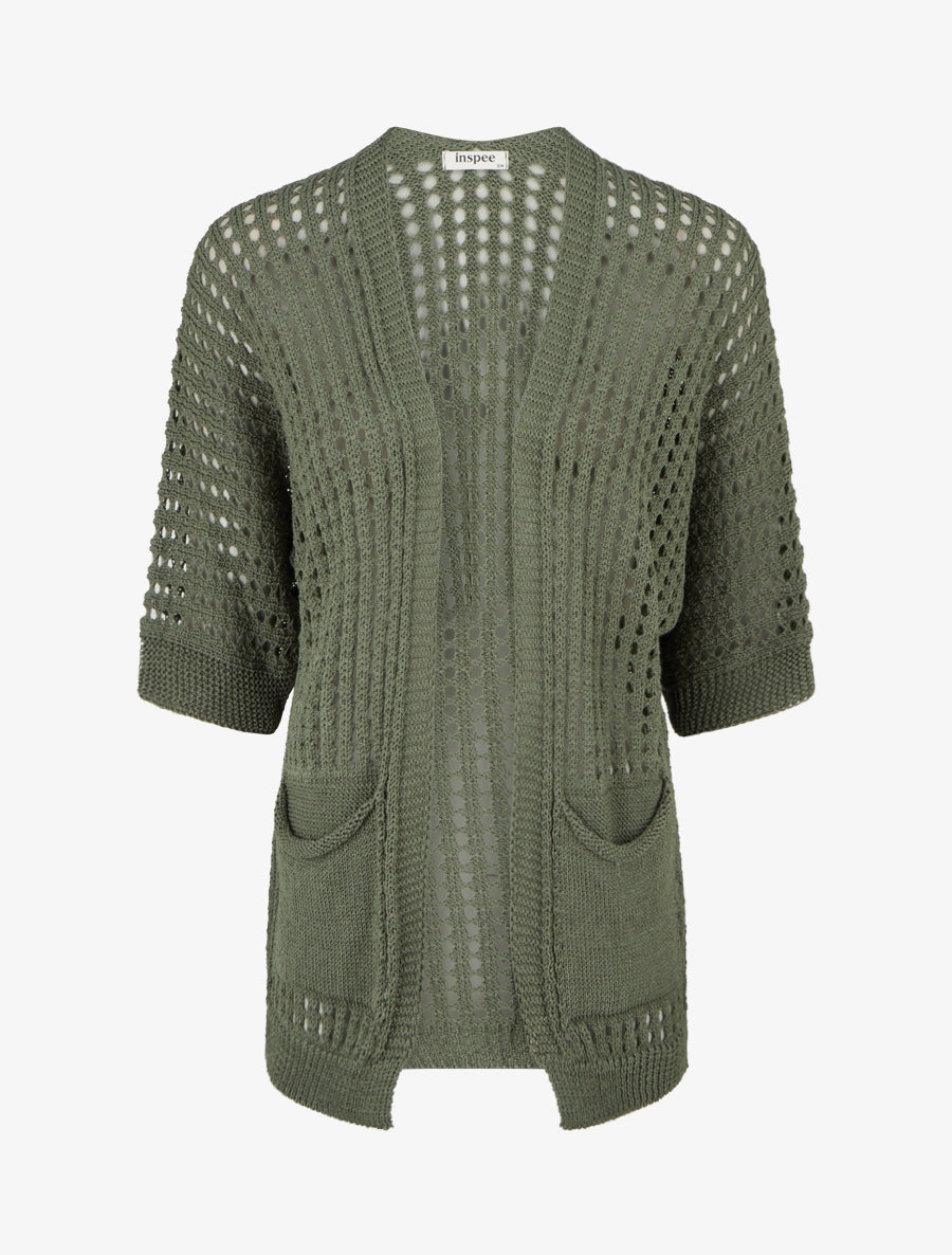 Gilet ouvert ajouré - Kaki - 1