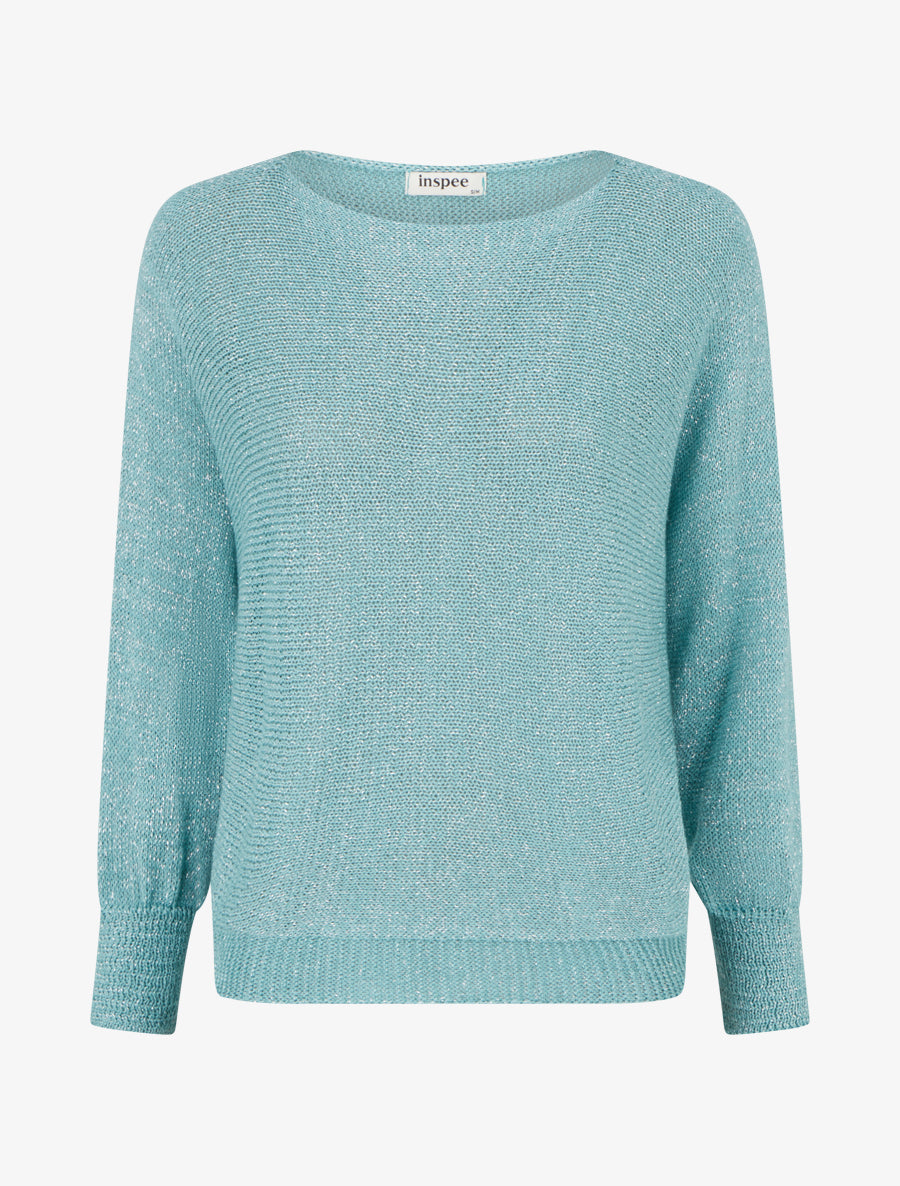 Pull irisé à manches chauve-souris - Turquoise - 1