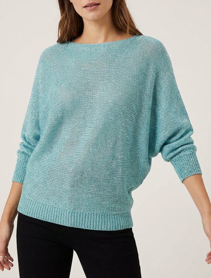 Pull irisé à manches chauve-souris - Turquoise