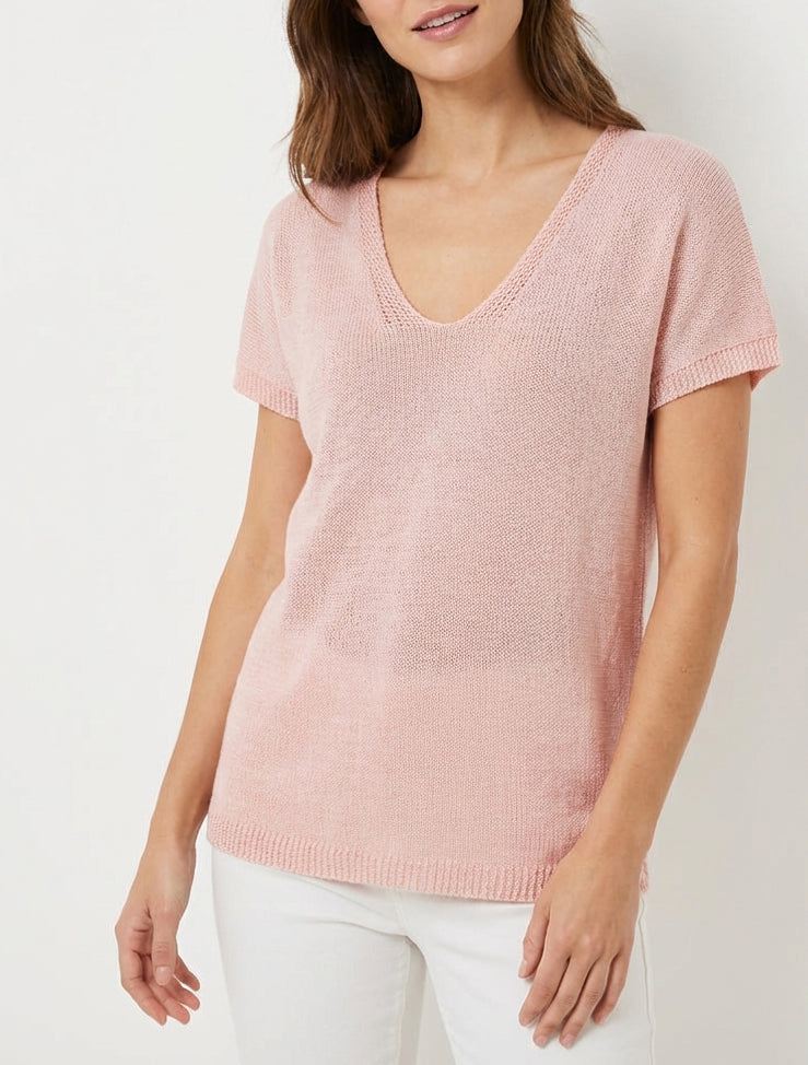 Top droit en maille à manches courtes - Rose