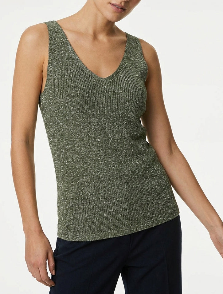 Top uni irisé en maille - Kaki