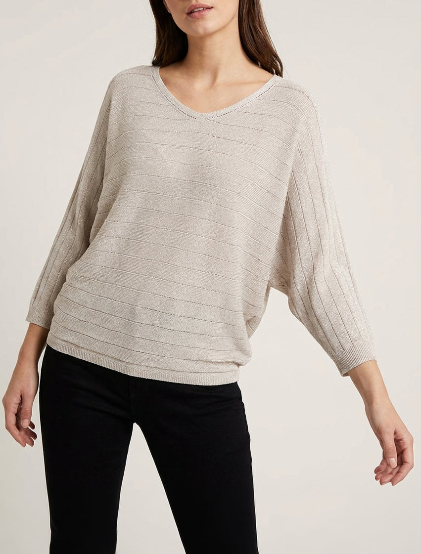 Pull fin irisé à manches chauves-souris - Beige