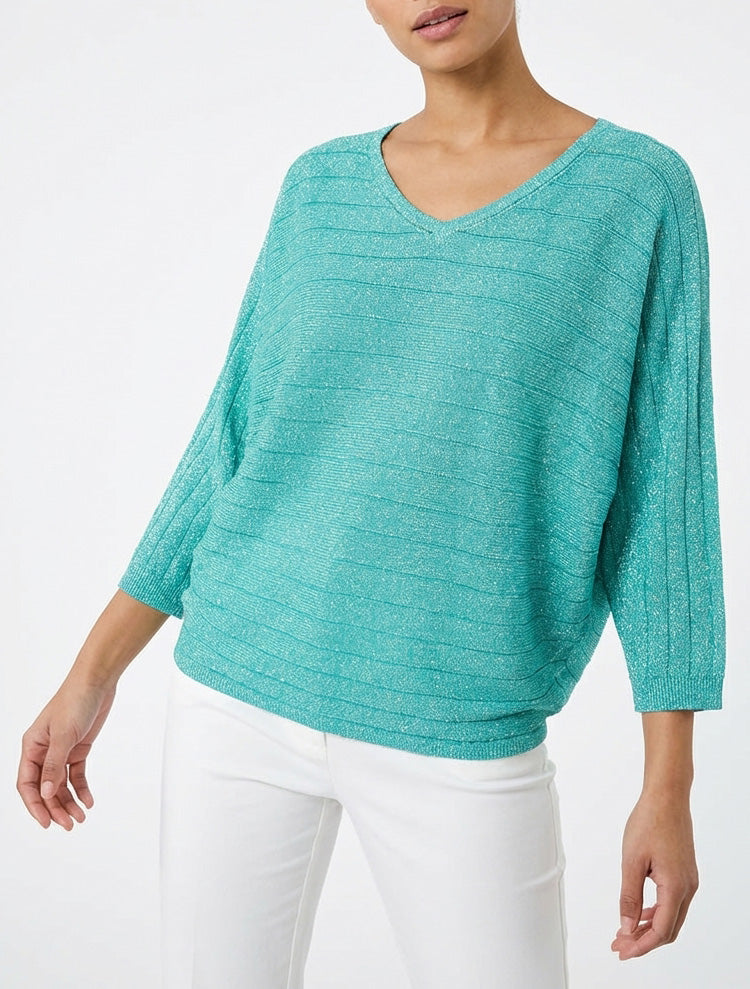 Pull fin irisé à manches chauves-souris - Vert d&