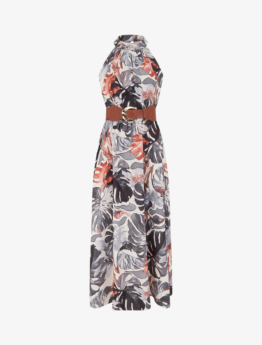 Robe longues sans manches imprimé tropical - Noir - 1