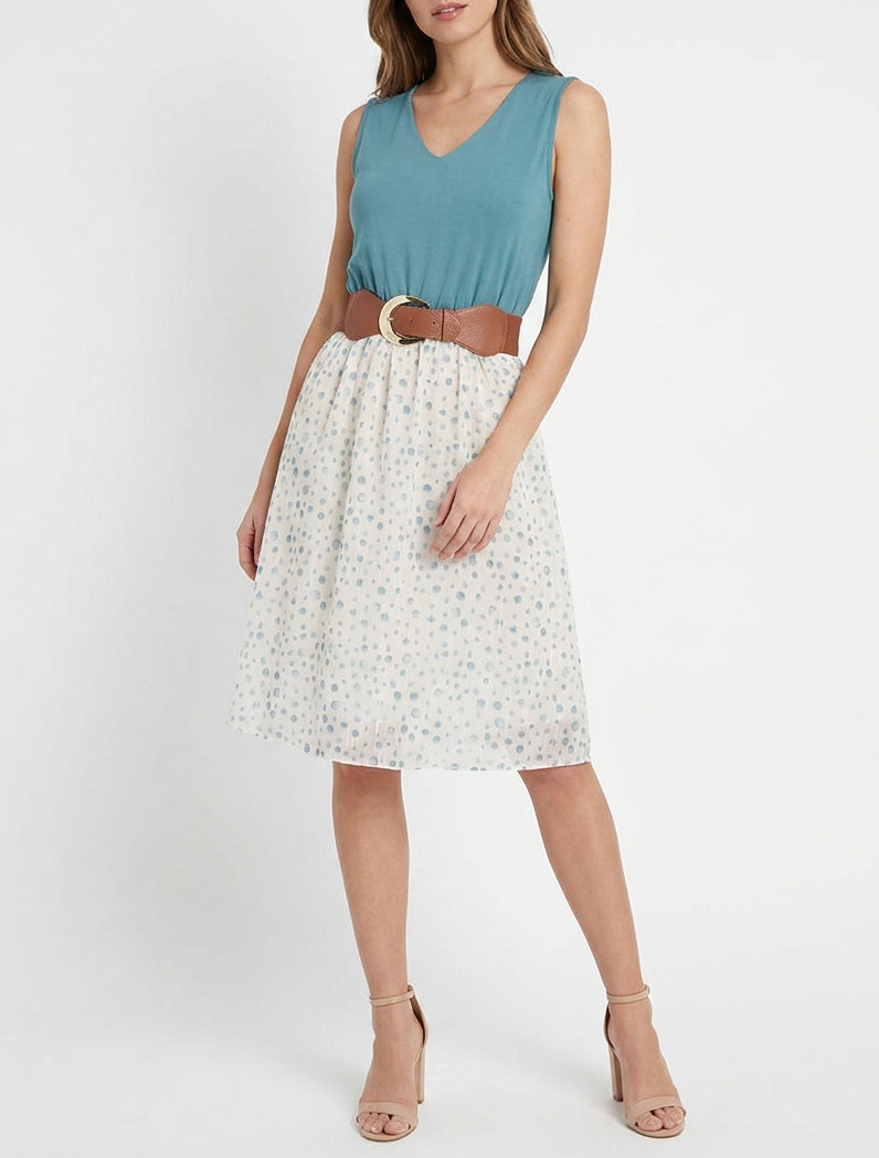 Robe coupe évasée imprimé pois fantaisies - Bleu clair