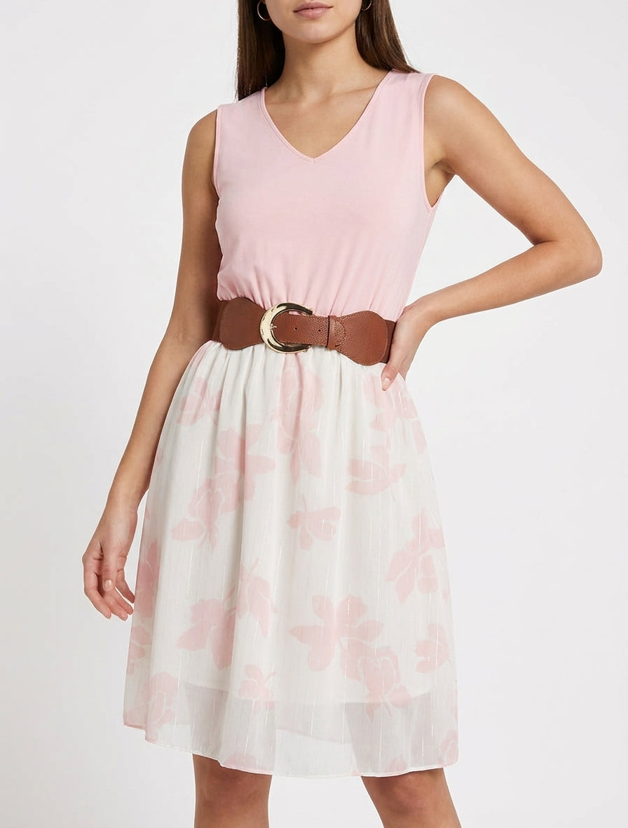 Robe coupe évasée imprimé floral - Rose