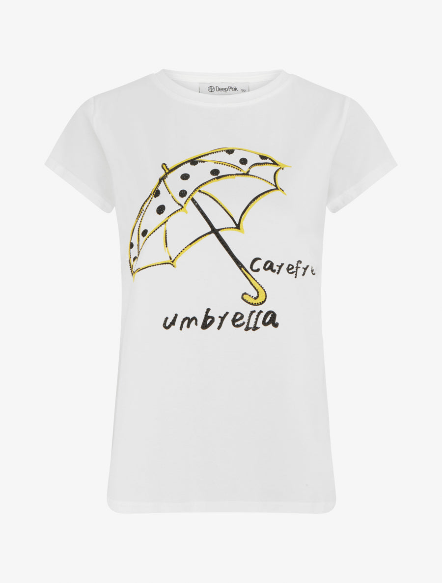 T-shirt à strass motif parapluie - Blanc - 1