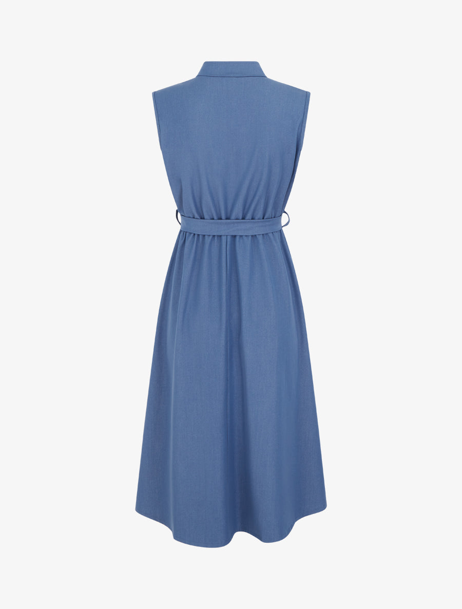 Robe unie élastiquée à buste boutonné - Bleu - 2