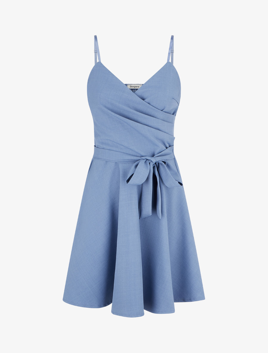 Robe patineuse unie à fines bretelles - Bleu - 1