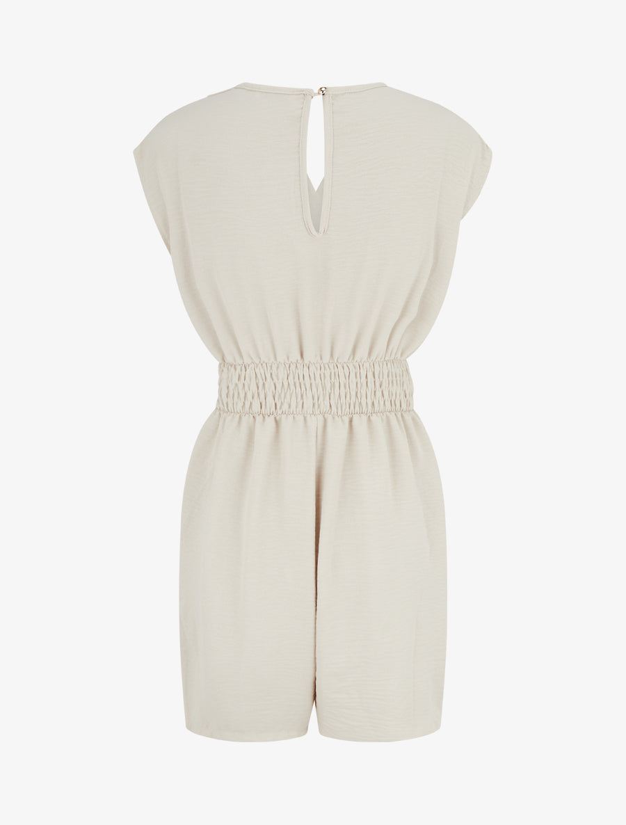 Combishort uni à empiècement bijou à la taille - Beige - 2