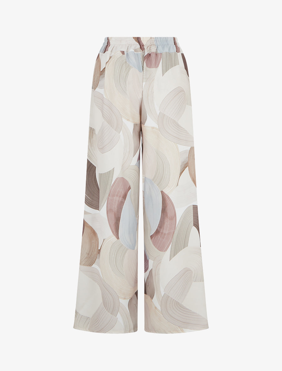 Pantalon fluide imprimé graphique - Beige - 2
