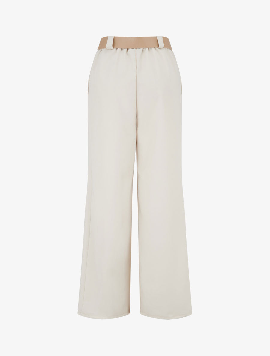 Pantalon droit uni élastiqué - Beige
