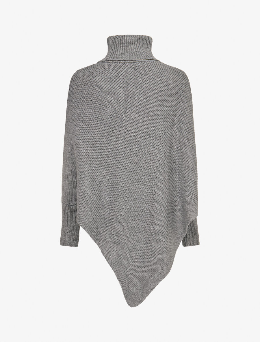 Poncho côtelé à col roulé - Gris chiné - 2